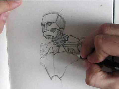 480x360 Concept Art Speed Drawing - Human Robot Sketch