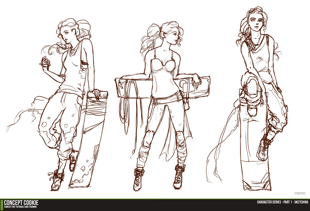 1024x697 Female Character Series - Human Sketch Outline