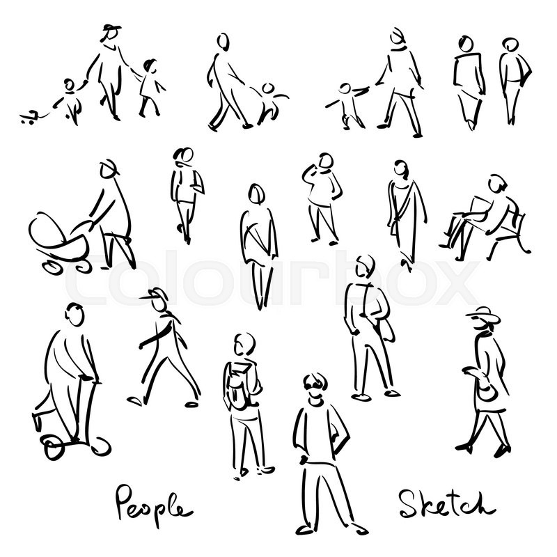 800x800 Casual People Sketch. Outline Hand Drawing Vector Illustration - Human Sketch Outline