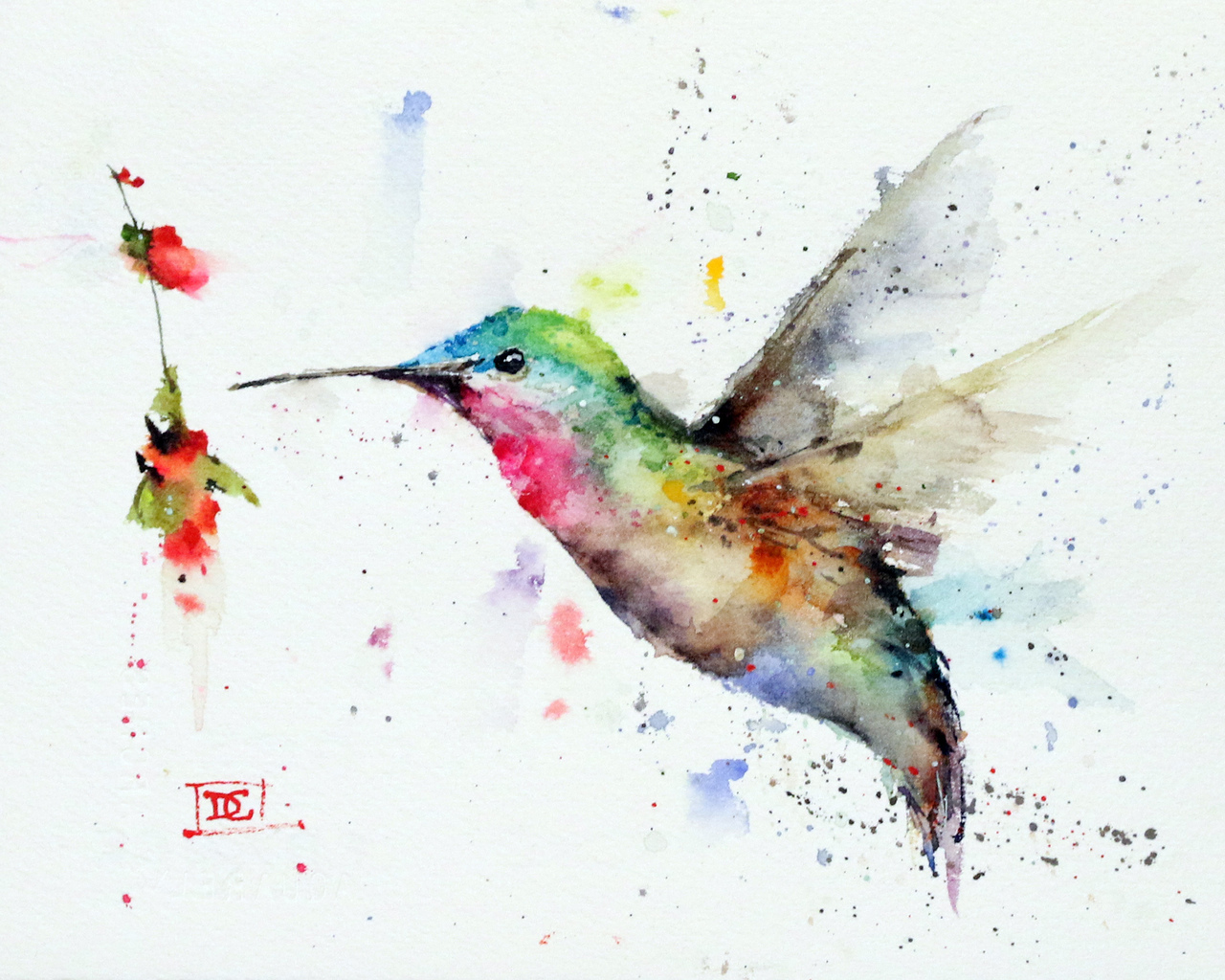 1280x1024 Hummingbird With Flower, Sketch Original Painting Sold - Hummingbird Sketch