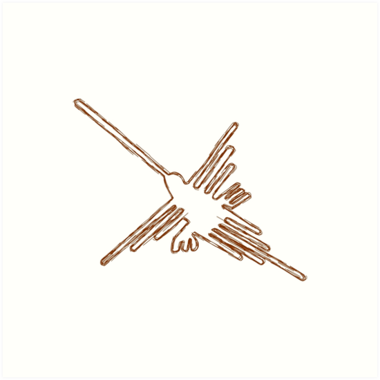 550x550 Nazca Hummingbird Sketch Art Prints By Almdrs Redbubble - Hummingbird Sketch