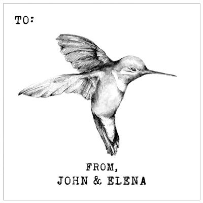 400x400 Hummingbird Sketch Gift Tag Pepa Prints - Hummingbird Sketch Images