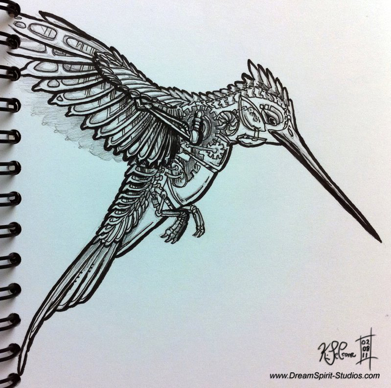 799x792 Mechanical Hummingbird Sketch By Dreamspirit - Hummingbird Sketch Tattoo