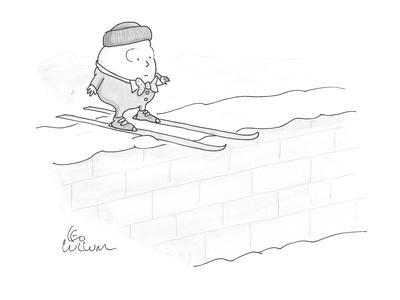 400x300 Humpty Dumpty On Edge Of Snow Covered Wall On Skis. - Humpty Dumpty Sketch