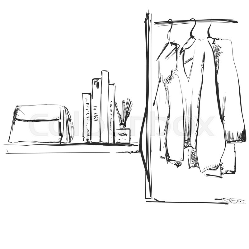800x800 Hand Drawn Wardrobe Sketch. Clothes On The Hunger. Furniture - Hunger Sketch