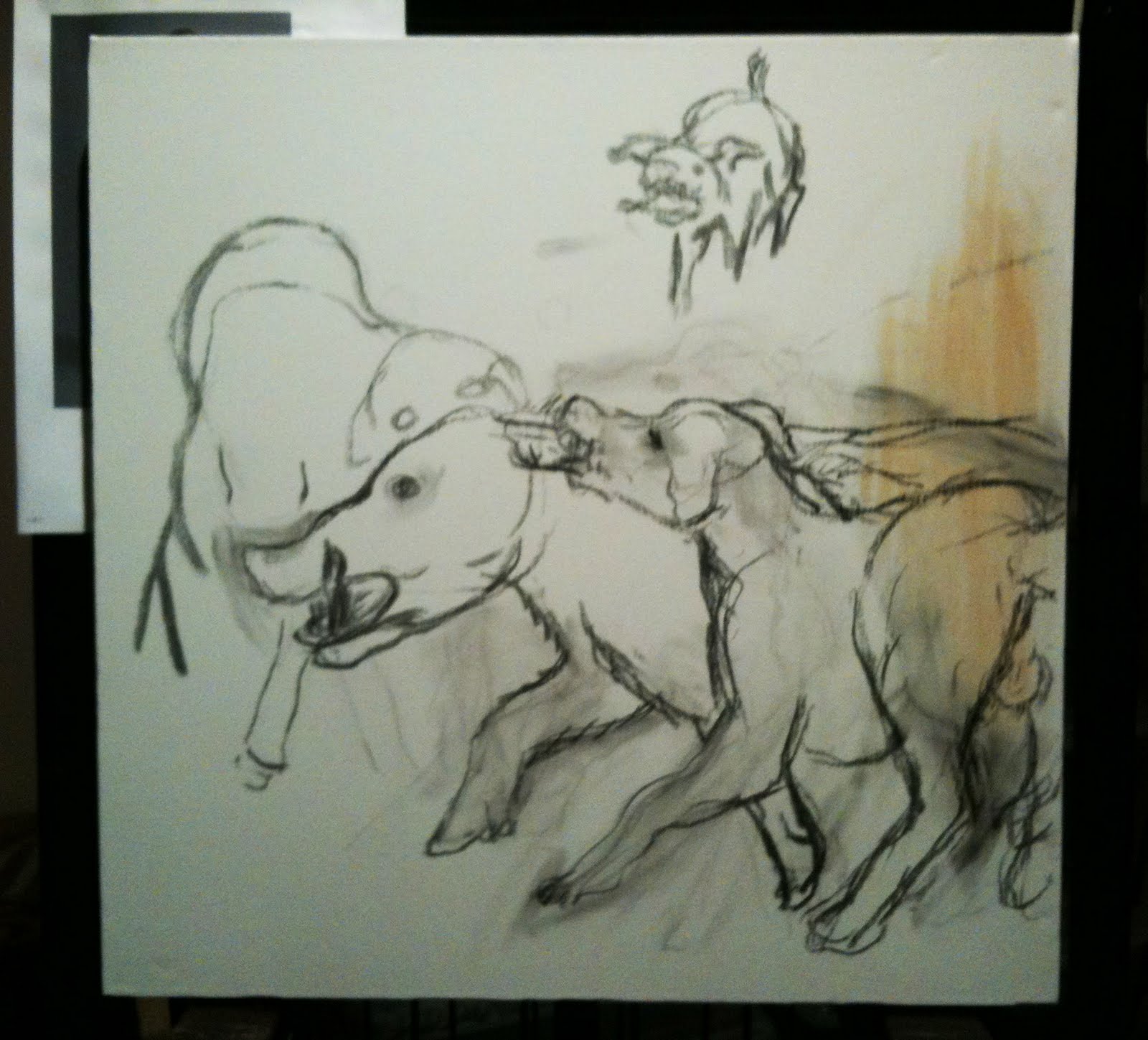 1600x1449 Pig Hunting Scene - Hunting Dog Sketches