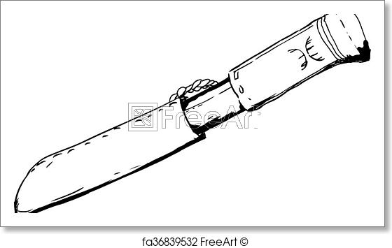 560x355 Free Art Print Of Single Saami Hunting Knife Outline. Hand Drawn - Hunting Knife Sketch