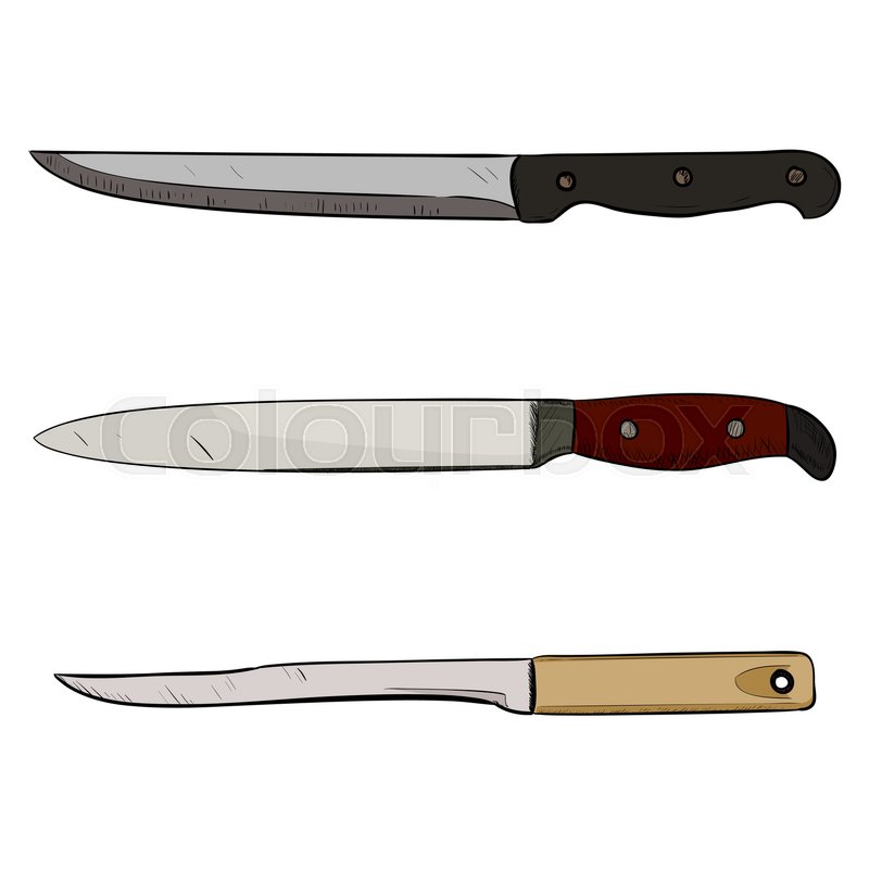 800x800 Vector Color Sketch Of Kitchen Knives. Hand Draw Illustration - Hunting Knife Sketch