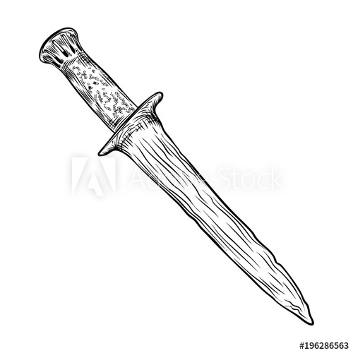 500x500 Black Work Tattoo Art Hand Drawn Engraving Style Medieval Knife - Hunting Knife Sketch