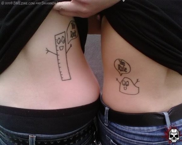 580x463 Funny Sketch Couples Tattoos On Hip - Husband And Wife Sketch