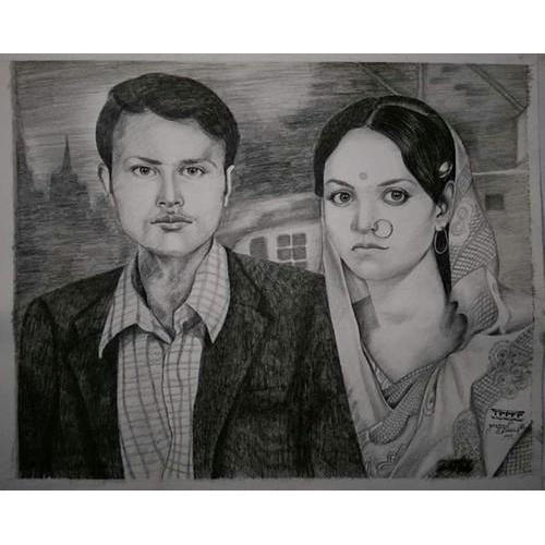500x500 Husband Wife Pencil Sketch - Husband And Wife Sketch