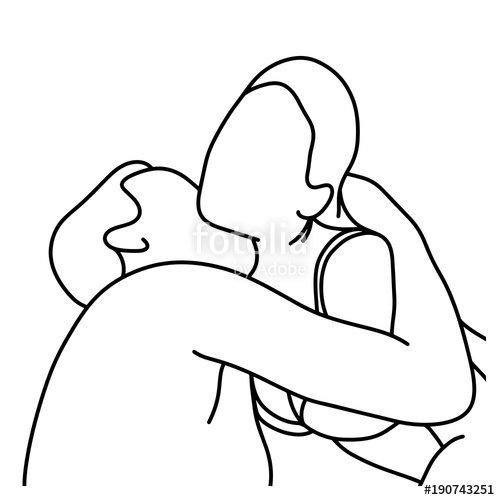 500x500 Outline Husband Kissing His Wife On Her Neck Vector Illustration - Husband And Wife Sketch