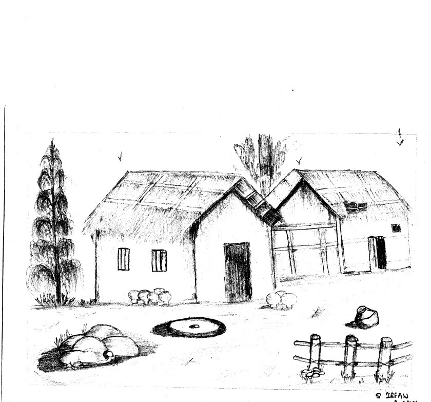 840x783 Irfu Pencil Sketch Of Hut - Hut Sketch