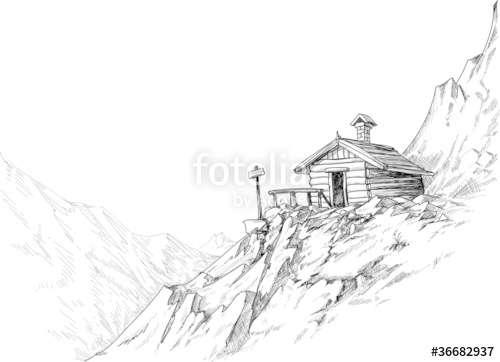 500x362 Mountain Hut Sketch Stock Image And Royalty Free Vector Files On - Hut Sketch