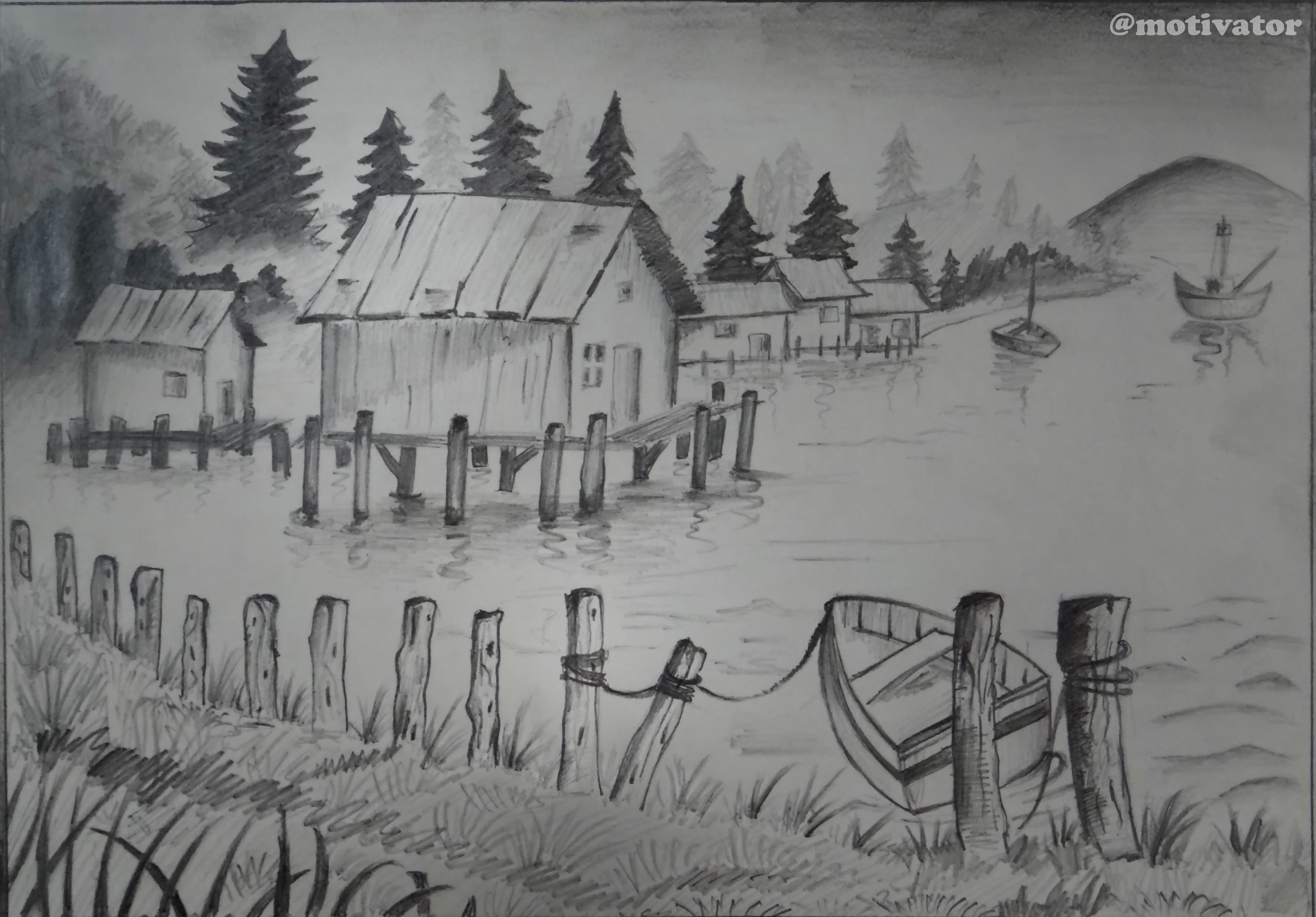 4064x2832 Sea Side Hut Sketch ( Original Work ) Steemit - Hut Sketch
