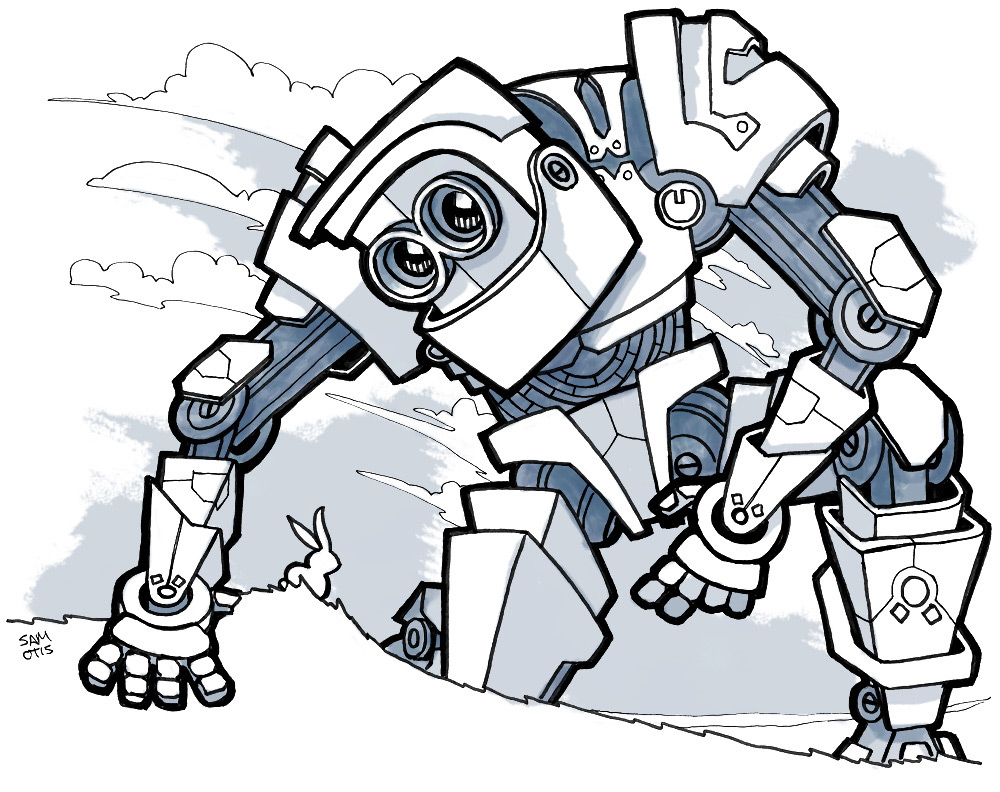 1000x792 Rabbit Sketch With A Robot Just Sketches - I Robot Sketch