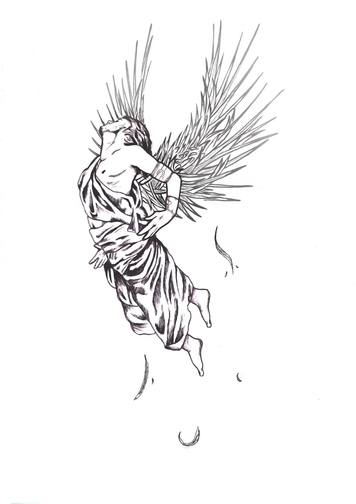 724x1024 Nice Sketch Of Icarus Tattoo - Icarus Sketch