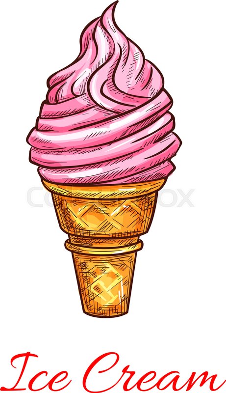 461x800 Ice Cream Sketch. Traditional Soft Ice Cream In Wafer Cone. Vector - Ice Cream Cone Sketch