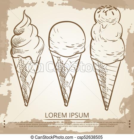 450x470 Sketch Ice Cream Cones On Grunge Vintage Page. Vector Illustration. - Ice Cream Cone Sketch