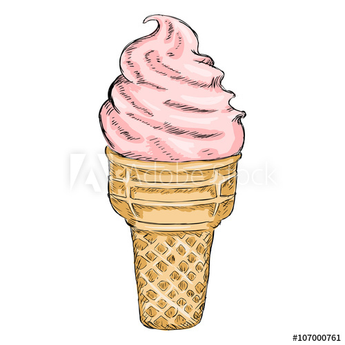 500x500 Vector Single Color Sketch Ice Cream Cone - Ice Cream Cone Sketch