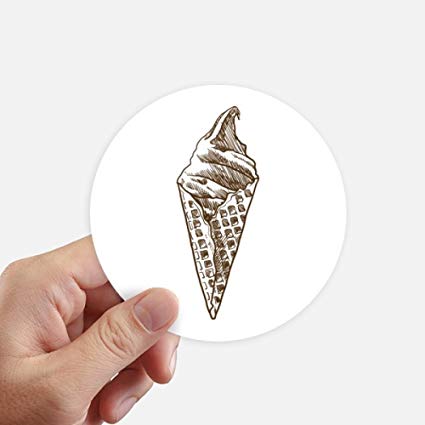 425x425 Cream Chocolate Sketch Ice Cream Cones Round Stickers - Ice Cream Cone Sketch
