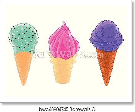 437x364 Art Print Of Cartoon Sketch Set Of Three Ice Cream Cones With - Ice Cream Cone Sketch