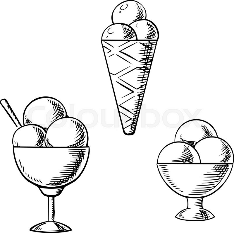 800x795 Delicious Sweet Ice Cream Cone With Sugar Waffle And Sundae - Ice Cream Scoop Sketch