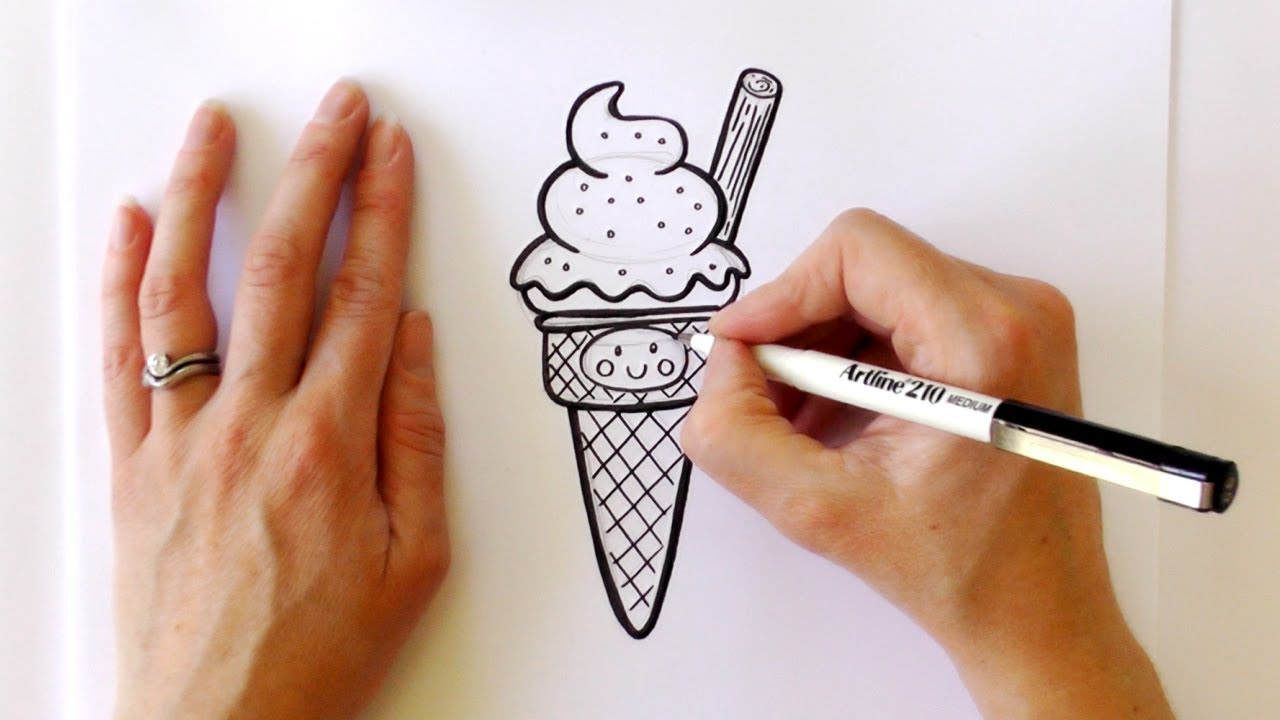 1280x720 How To Draw A Cartoon Ice Cream Cone - Ice Cream Sketch