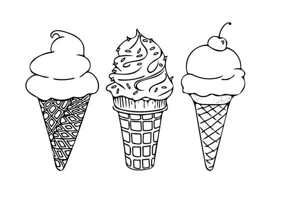 570x440 Printable Coloring Sheet, Instant Download, Ice Cream Cones - Ice Cream Sketch