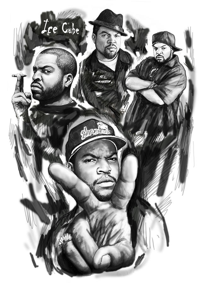 635x900 Ice Cube Blackwhite Group Art Drawing Poster Drawing By Kim Wang - Ice Cube Sketch