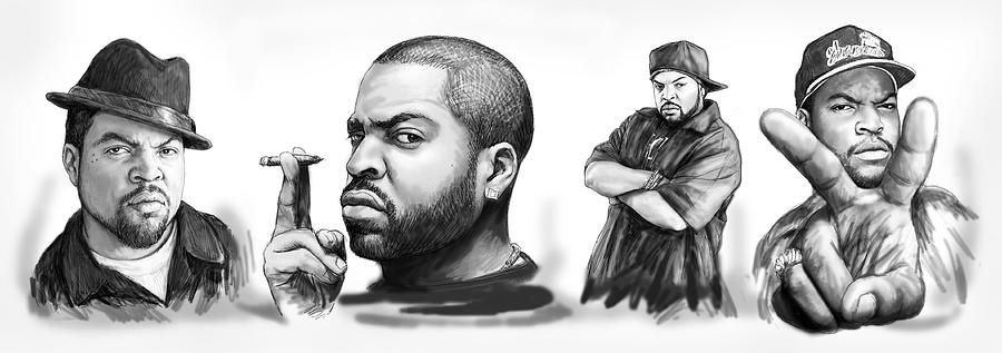 900x317 Ice Cube Blackwhite Group Art Drawing Sketch Poster Painting By - Ice Cube Sketch