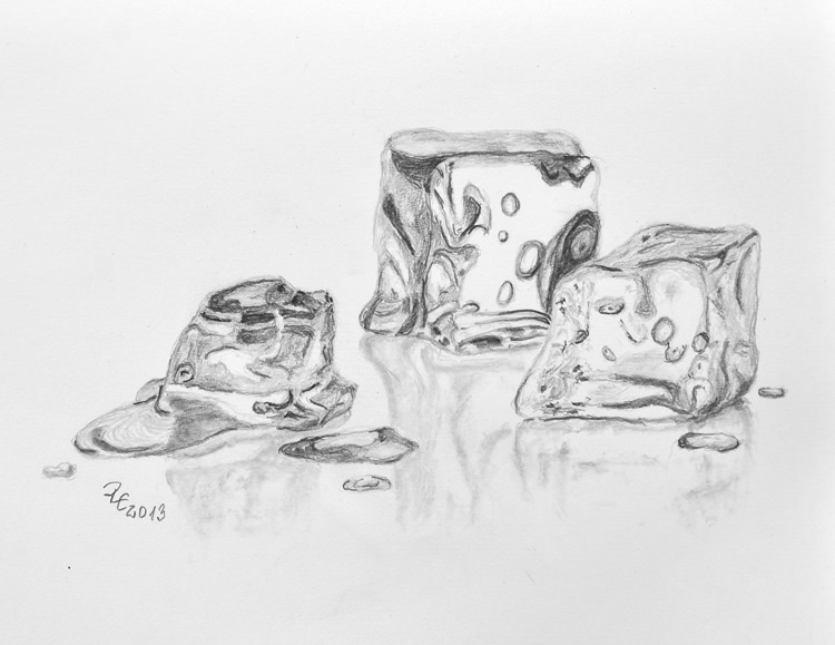 750x579 Melting Ice Cubes Drawing With Black Pencil On Paper. Rolf - Ice Cube Sketch