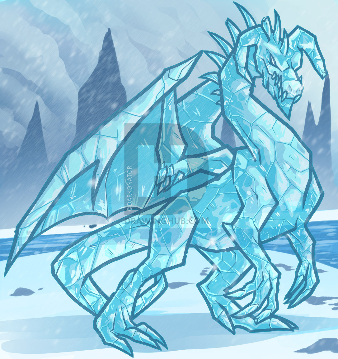 1086x1153 How To Draw An Ice Dragon, Ice Dragon, Step By Step, Drawing Guide - Ice Dragon Sketch