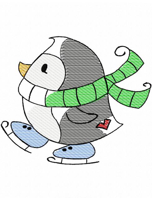 489x640 Penguin Ice Skating Sketch Embroidery Design Jazzy Zebra Designs - Ice Skating Sketch