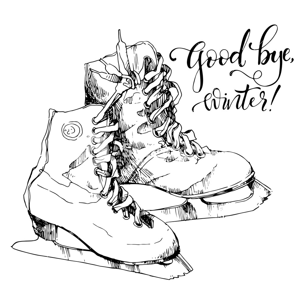 1000x1000 Sketch Of Ice Skates And Hand Drawn Text Royalty Free Stock Image - Ice Skating Sketch