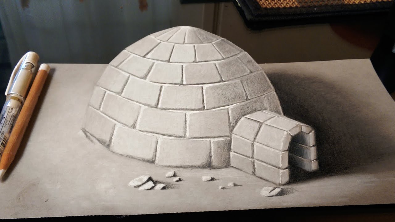 1280x720 Drawing A 3d Igloo - Igloo Sketch
