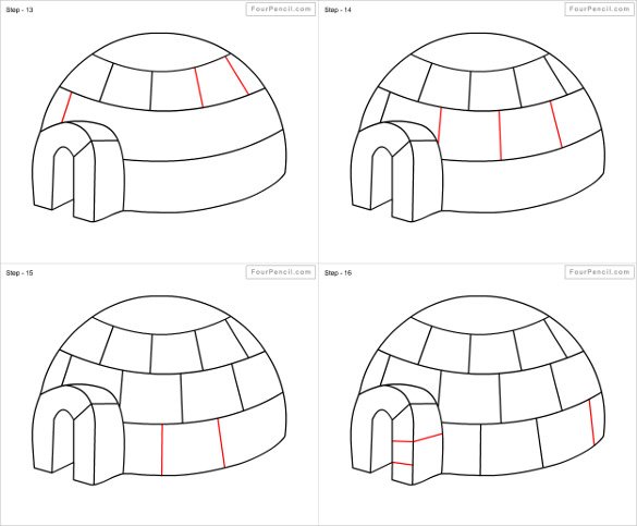 585x483 Easy Drawing - Igloo Sketch