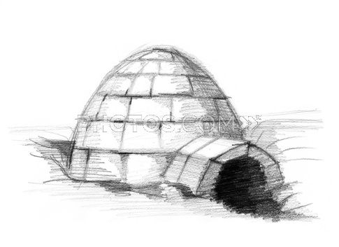 485x353 Stock Illustrations Eskimo Igloo Pencil Drawing Sketch - Igloo Sketch
