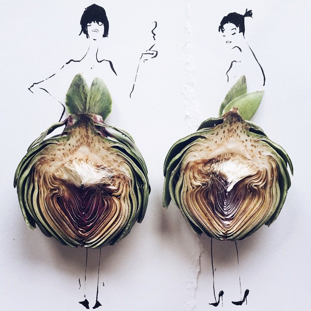 640x640 Fashion Illustrator Completes Her Dress Sketches With Food Bored - Illustration Sketches