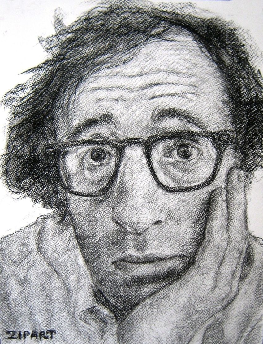 850x1109 Original Charcoal Drawing 'Woody Allen' Drawings Sketch, Paper - Images Charcoal Sketch