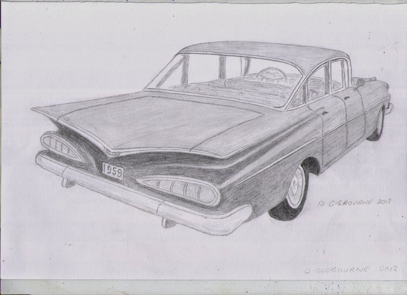 1600x1162 Pencil Drawing Of A 1959 Chevrolet Impala Art - Impala Sketch