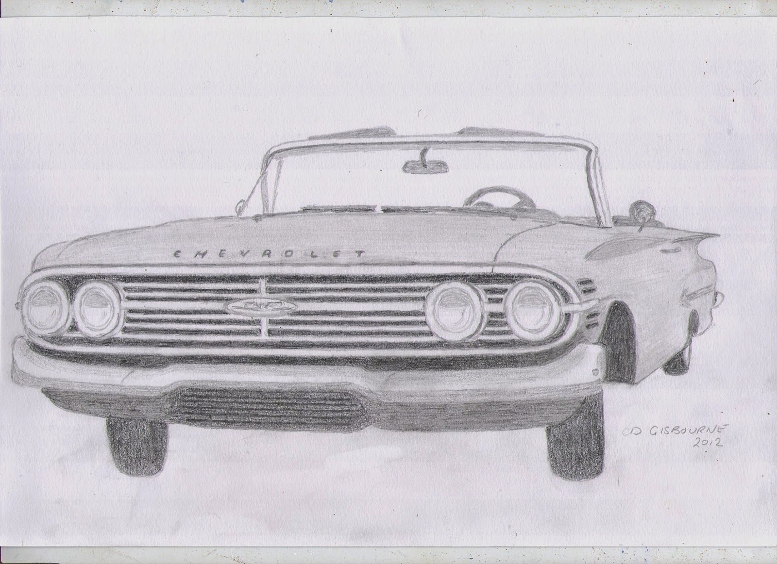 1600x1162 Pencil Drawing Of A 1960 Chevrolet Impala Cars - Impala Sketch