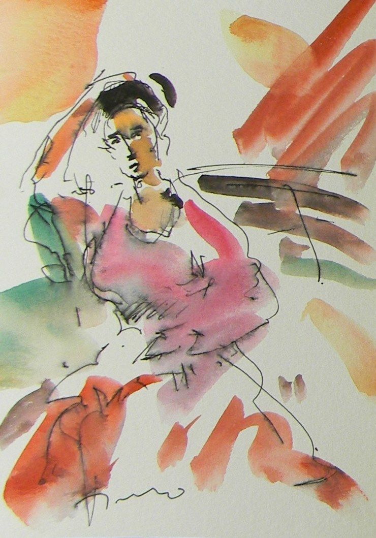 740x1059 Jose Trujillo Original Watercolor Painting Impressionism Portrait - Impressionism Sketch