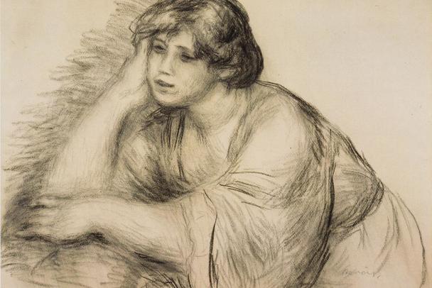 608x406 Pierre Auguste Renoir Sitting Girl Impressionism Sketch Drawing - Impressionism Sketch