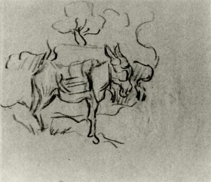 695x600 Sketch Of A Donkey, 1890 By Vincent Van Gogh. Post Impressionism - Impressionism Sketch