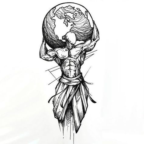 474x474 Sketchy Man Holding Earth Tattoo Design Practice - In Sketch