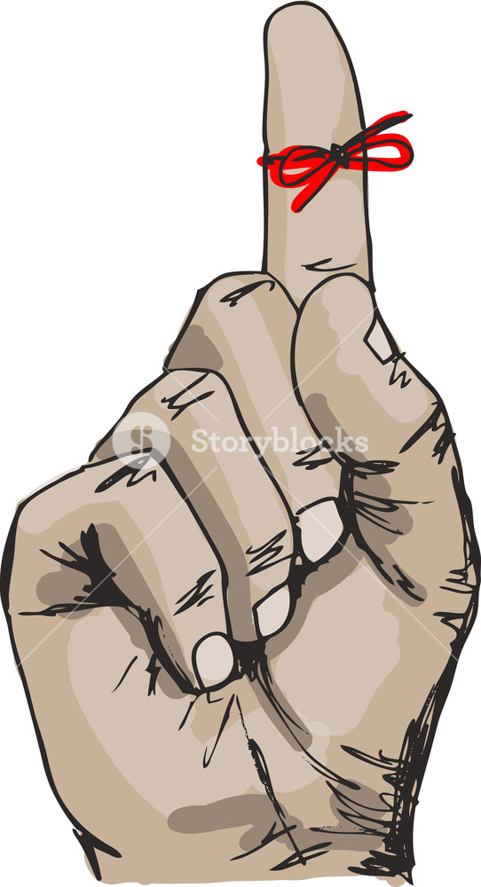 542x1000 Sketch Of Right Hand With Reminder String Tied To Index Finger - Index Sketch