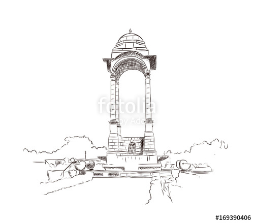 500x439 Hand Drawn Sketch Illustration Of Canopy - India Gate Sketch