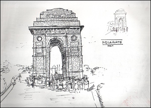 600x430 India Gate Drawing By Prajil Kv - India Gate Sketch