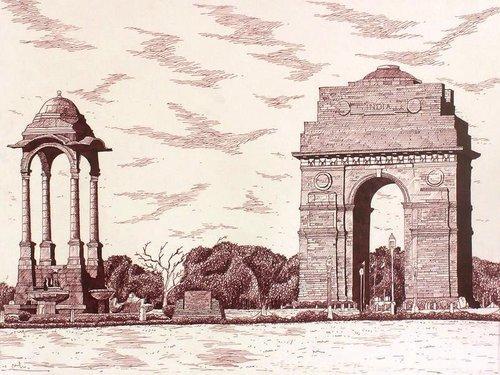 500x375 Pencil Art Paintings - India Gate Sketch